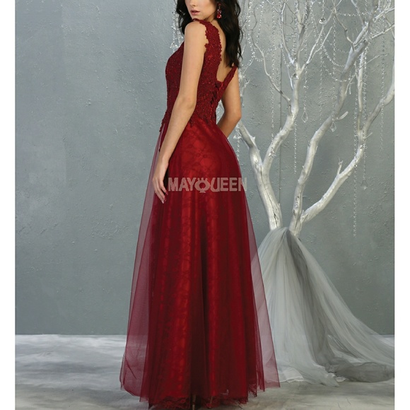 Burgundy, blue + other Colors formal evening gown beaded - Picture 2 of 7